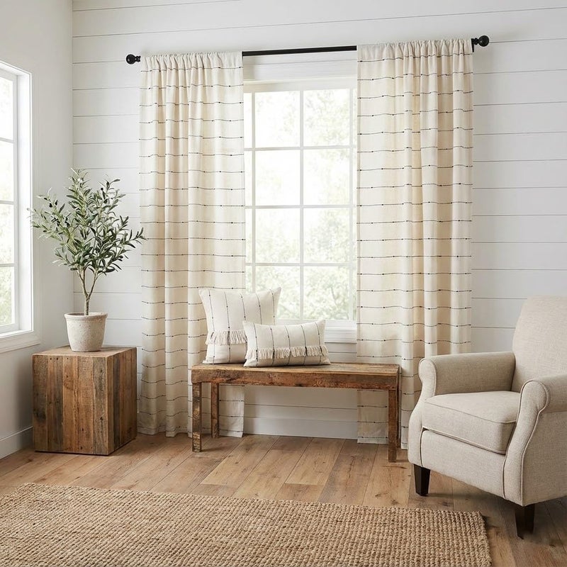 Piper Classics Farmcloth Stripe Panel Curtains, Set of 2, 84" Long, Urban Rustic Farmhouse Style Curtain, Natural Cream Woven w/Black Stripes - Image 3